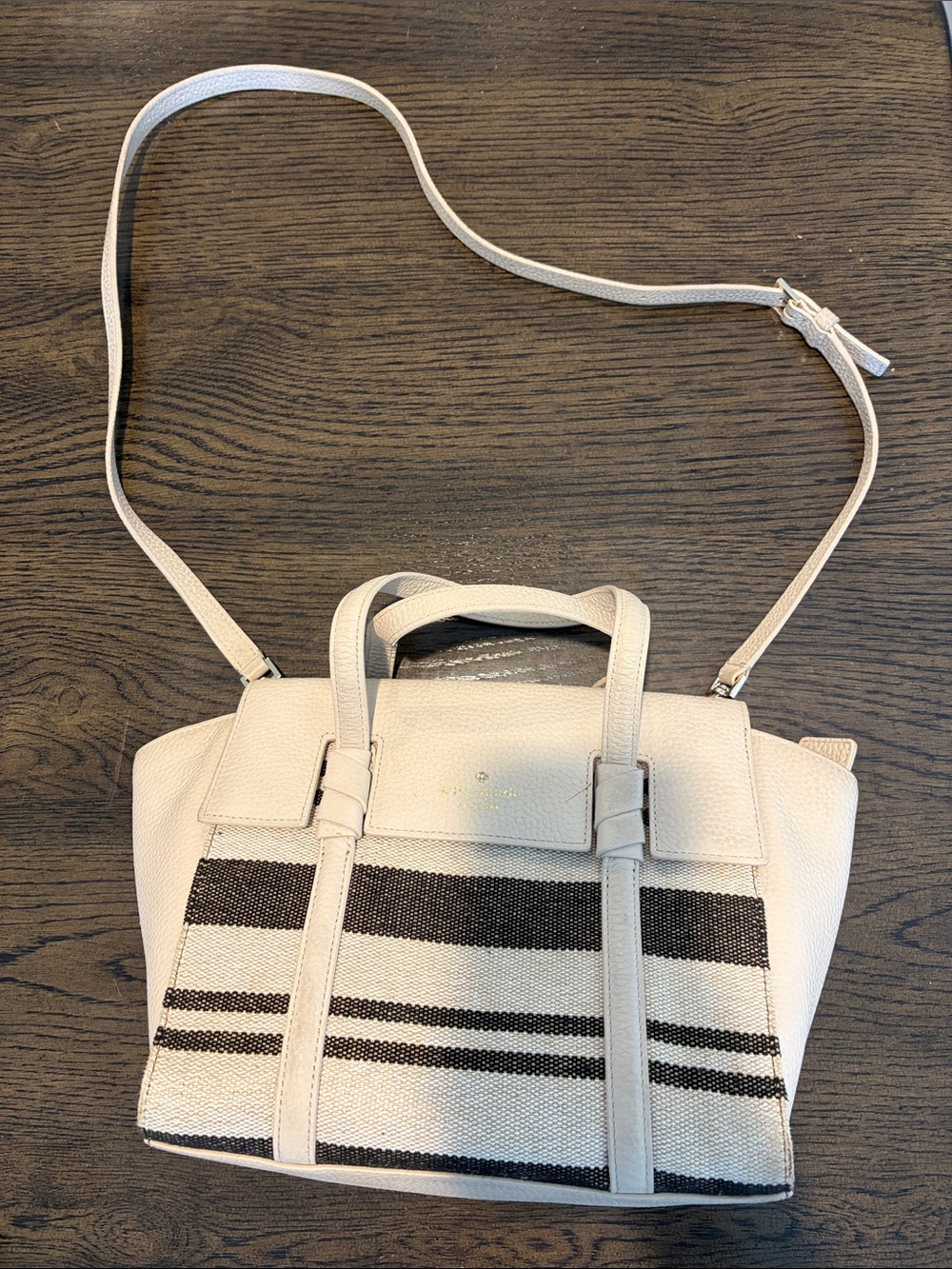 kate spade Cream and Black Striped Tote Crossbody